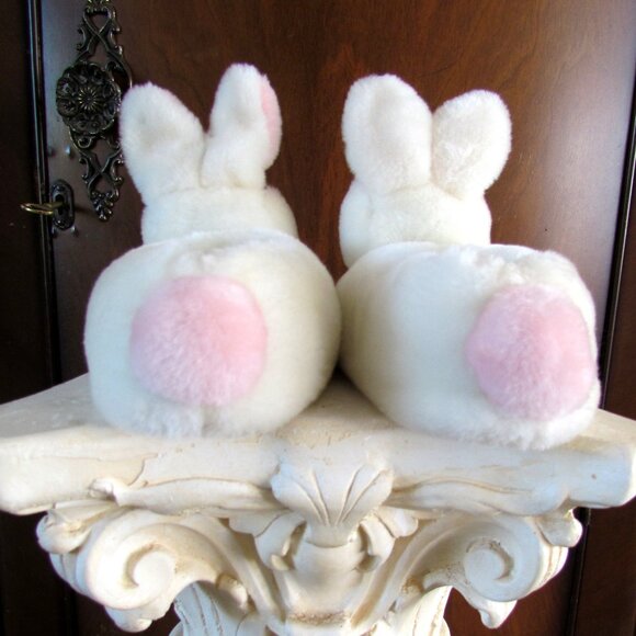 BUNNY SLIPPERS, KIDS' 1 - 2, NWOT, WHITE RABBITS w PINK EARS & TAIL, SO SOFT! - Picture 4 of 8